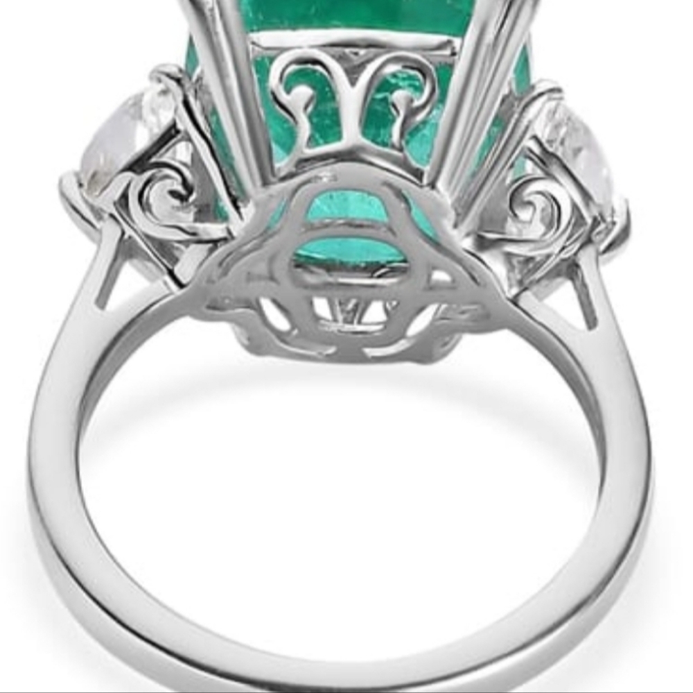 Genuine Emeraldine Quartz & White Topaz Ring Platinum over Sterling Silv… - Picture 5 of 7